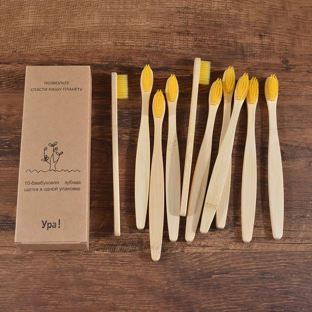 10PCS Colorful Toothbrush Natural Bamboo Tooth Brush Set Soft Bristle Charcoal Teeth Eco Bamboo Toothbrushes Dental Oral Care