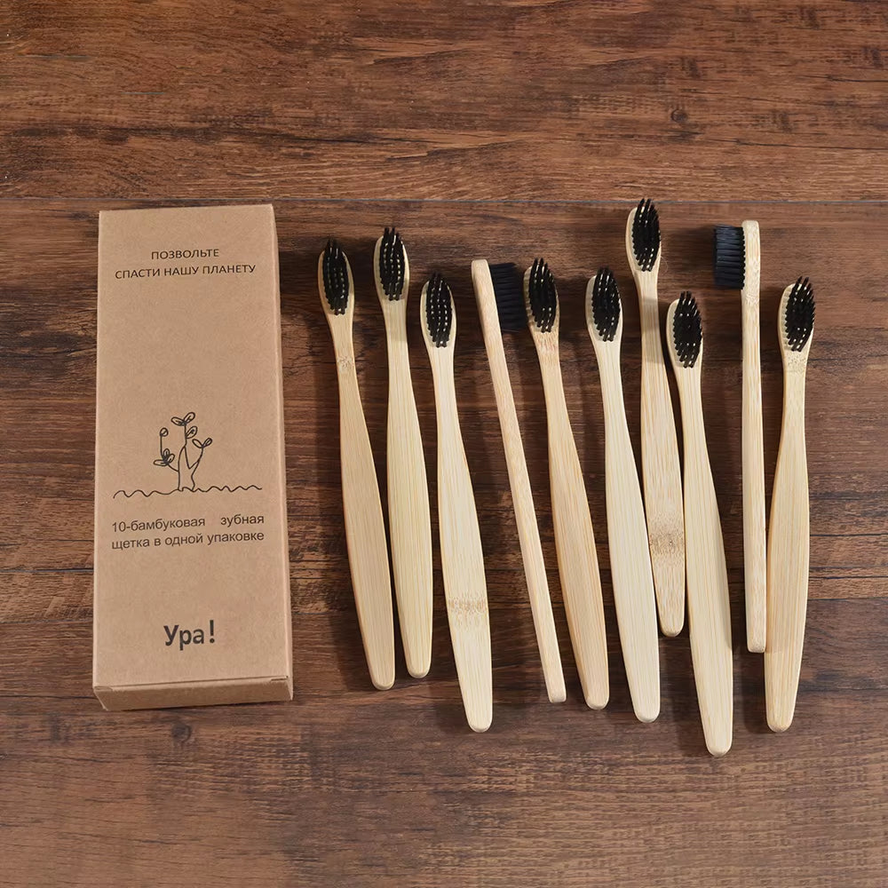 10PCS Colorful Toothbrush Natural Bamboo Tooth Brush Set Soft Bristle Charcoal Teeth Eco Bamboo Toothbrushes Dental Oral Care