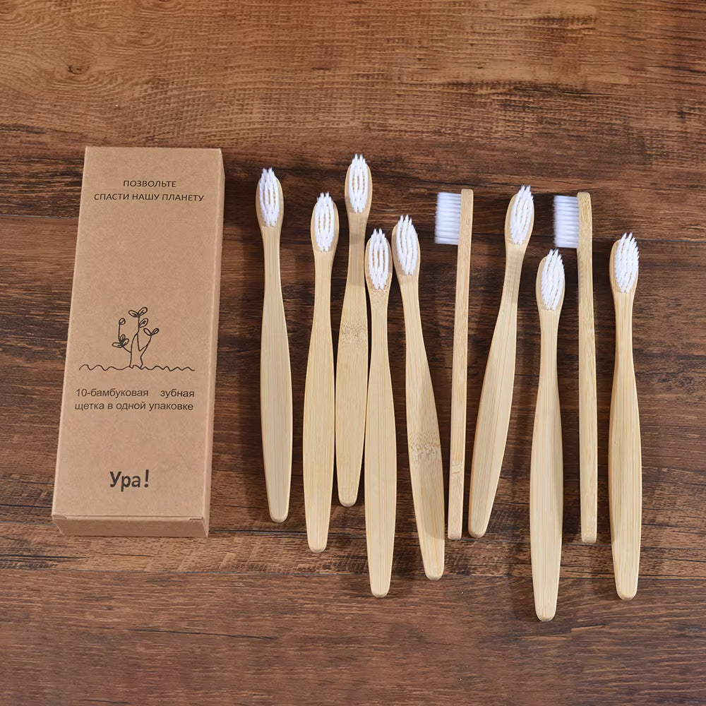 10PCS Colorful Toothbrush Natural Bamboo Tooth Brush Set Soft Bristle Charcoal Teeth Eco Bamboo Toothbrushes Dental Oral Care